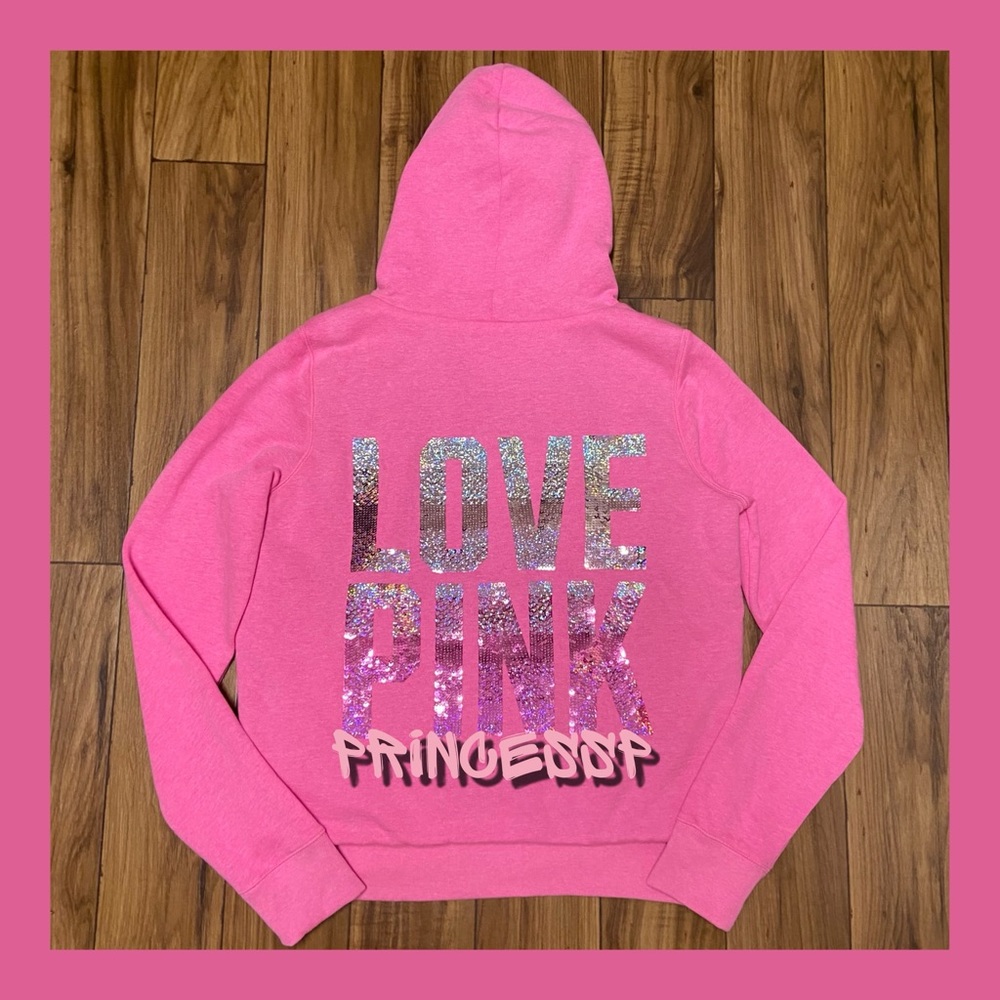 RARE PINK VS BLING FULL ZIP FUR LINED HOODIE COAT JACKET